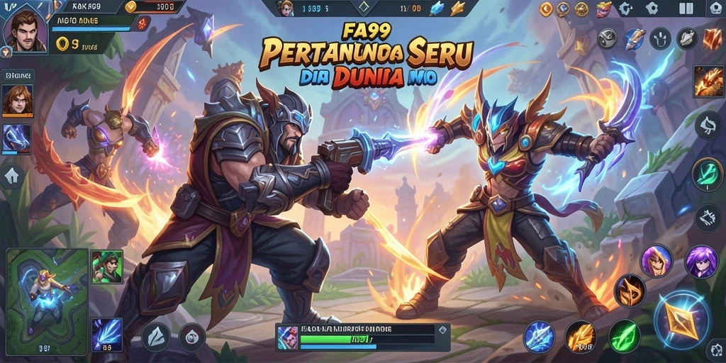 Gameplay seru dengan pertarungan karakter dalam arena MOBA.
