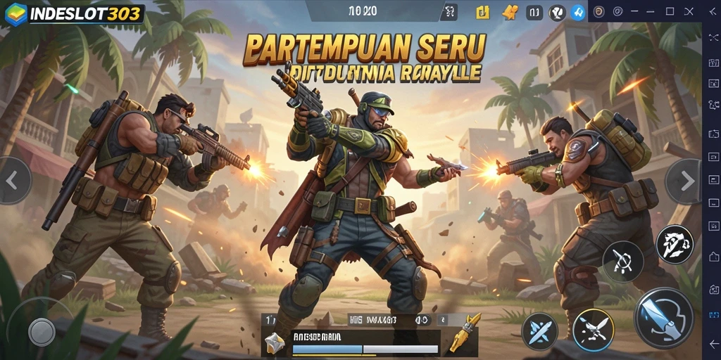 Tampilan aksi seru dalam permainan Battle Royale INDESLOT303.