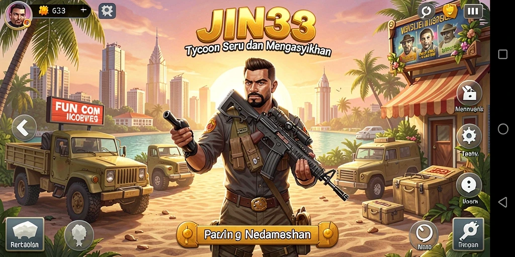 Gameplay seru dalam JIN33 dengan elemen Tycoon yang menarik.