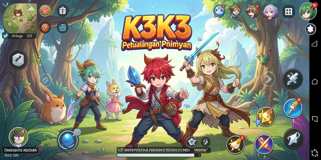 Tampilan menarik gameplay K3K3 dengan karakter anime.