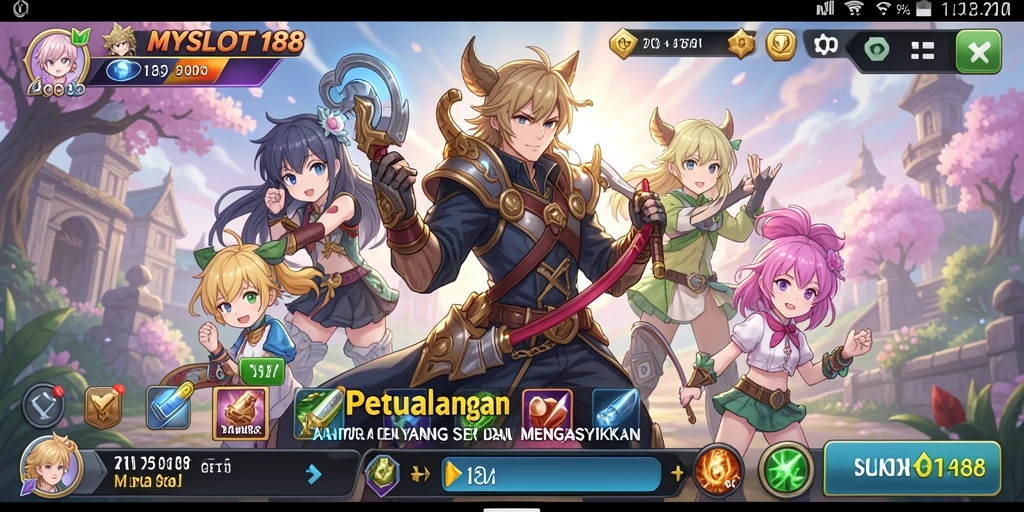 Screenshot utama MYSLOT188 menampilkan gameplay penuh aksi dan karakter Anime.