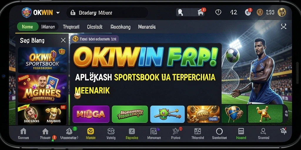 Tampilan utama OKWIN menampilkan berbagai taruhan olahraga secara real-time.