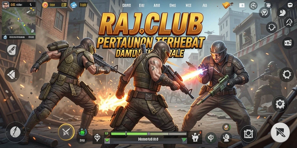Tampilan aksi seru di gameplay RAJACLUB Battle Royale.