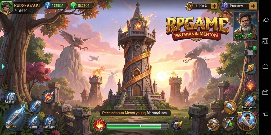Screenshot RPGAME menampilkan aksi mendebarkan dalam gameplay Tower Defense.