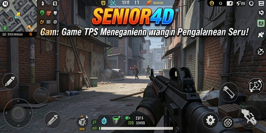 Tampilan gameplay SENIOR4D yang intens dengan aksi TPS yang mendebarkan.