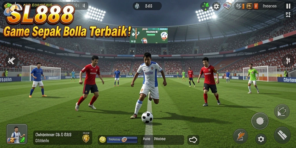 Tangkapan layar gameplay SL888 menampilkan aksi seru dalam pertandingan sepak bola.